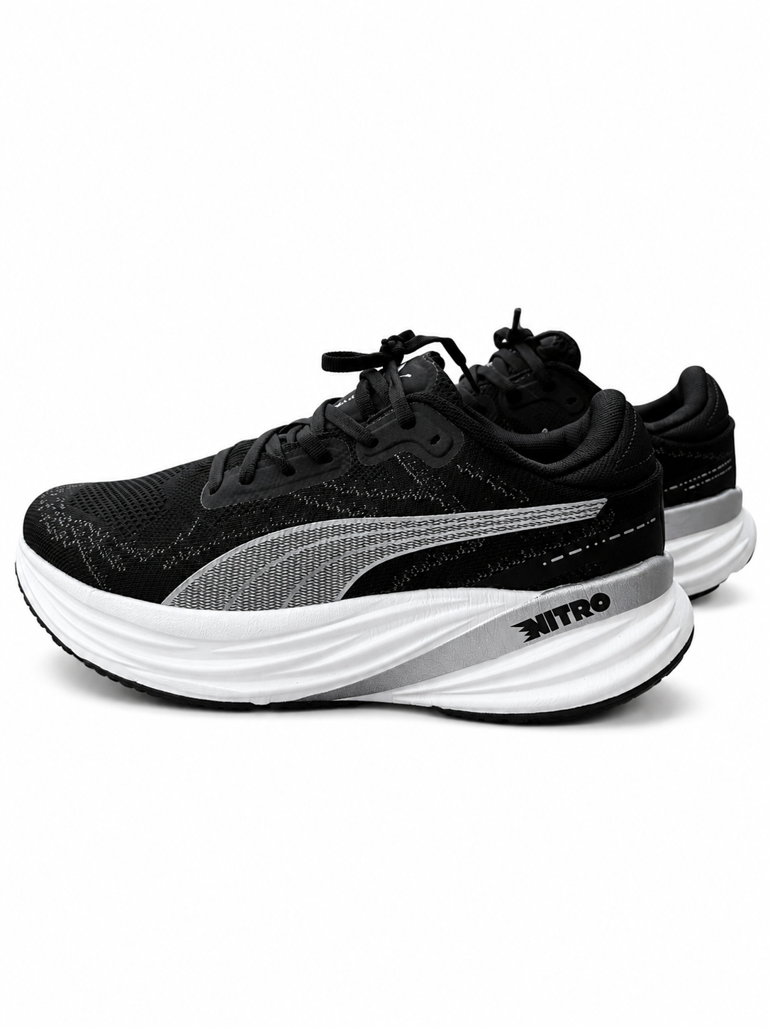 Puma Deviate Nitro - Black/White/Silver - Front Angle View
