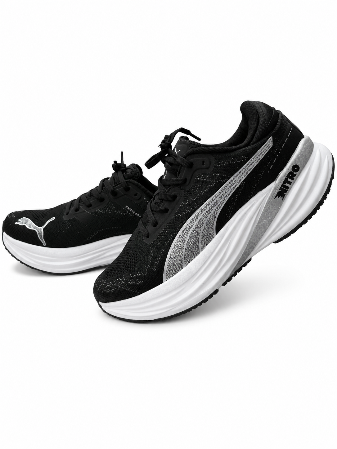 Puma Deviate Nitro - Black/White/Silver - Pair 3/4 View