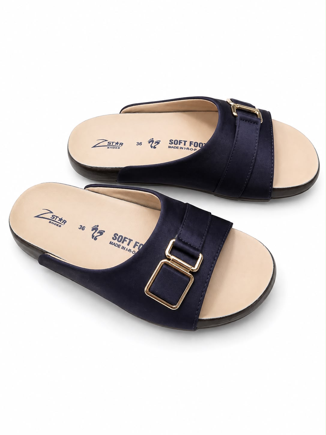 Z Star Soft Footbed Sandals (Navy - Gold Buckle)