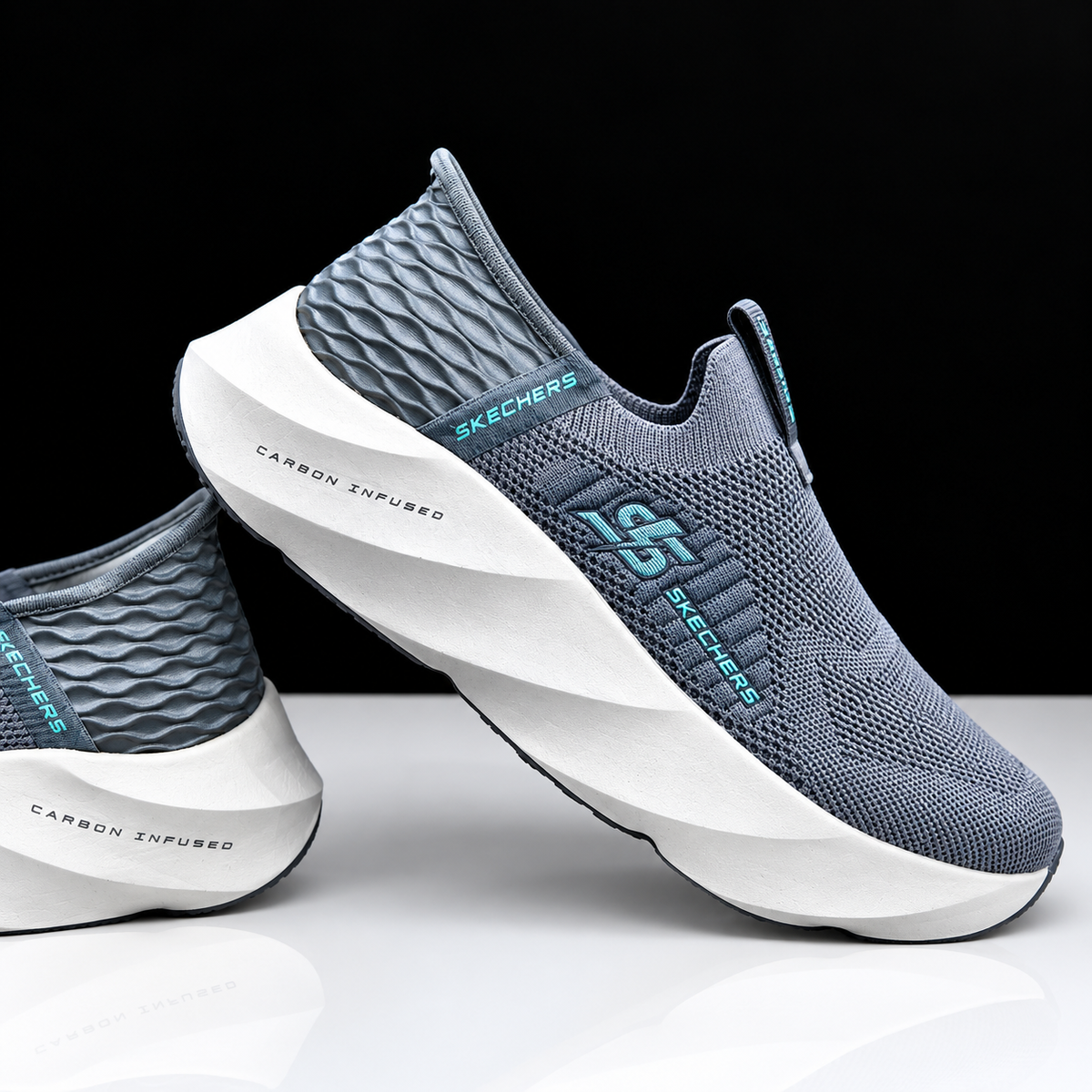 Skechers Slip-On Sneakers – Grey Teal (Carbon Infused)