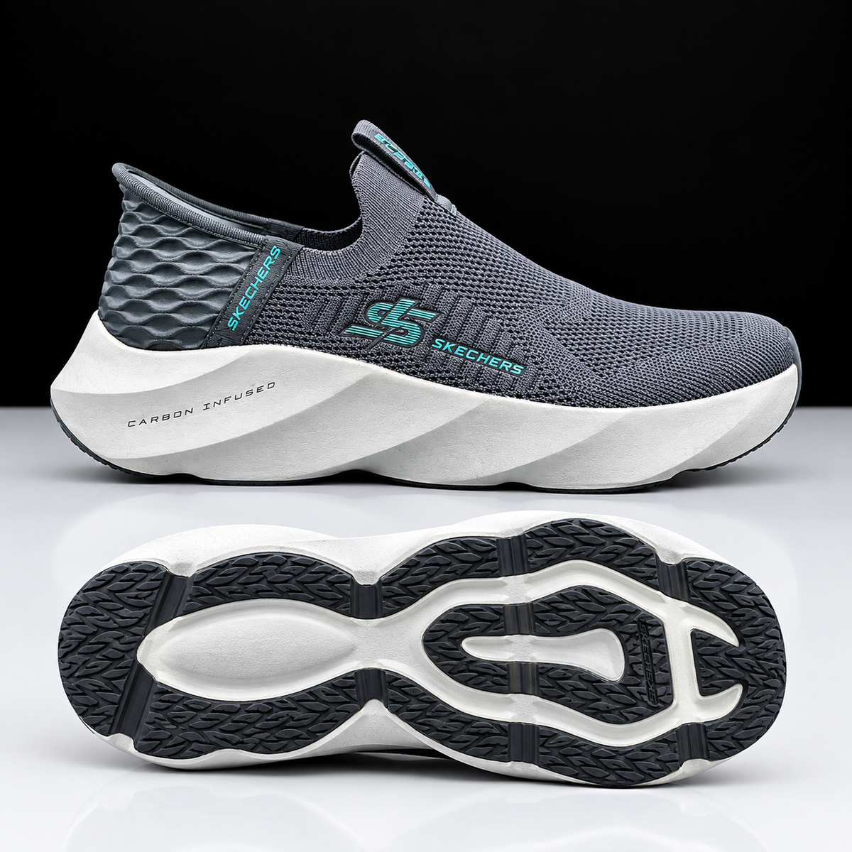 Skechers Slip-On Sneakers – Grey Teal (Carbon Infused)