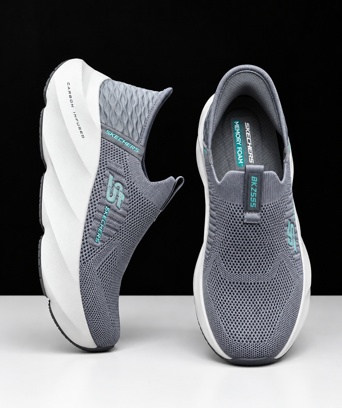 Skechers Slip-On Sneakers – Grey Teal (Carbon Infused)